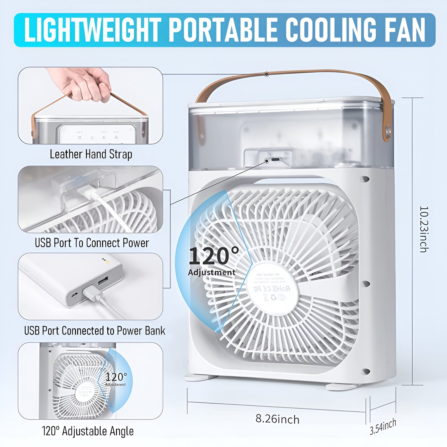 Portable Mini Air Conditioner Fan with Mist, Night Light & Timer – USB Cooling Fan