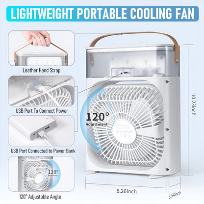 Portable Mini Air Conditioner Fan with Mist, Night Light & Timer – USB Cooling Fan