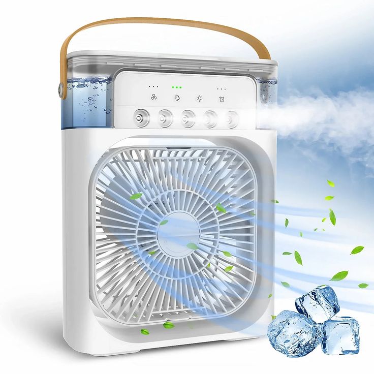 Portable Mini Air Conditioner Fan with Mist, Night Light & Timer – USB Cooling Fan
