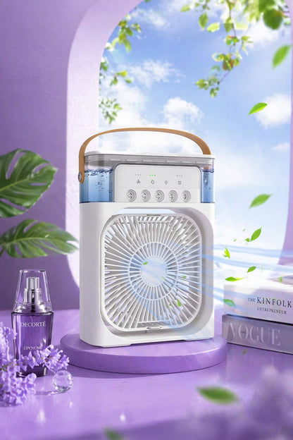 Portable Mini Air Conditioner Fan with Mist, Night Light & Timer – USB Cooling Fan